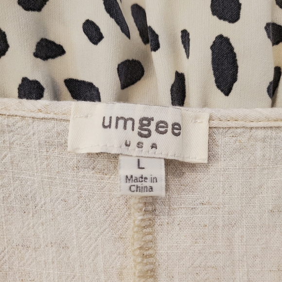 Umgee Mixed Media Cream and Black Polka Dot Ruffle Blouse L - Picture 4 of 8